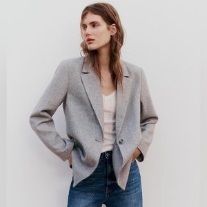 ZARA Herringbone Blazer Gray Marl NWT